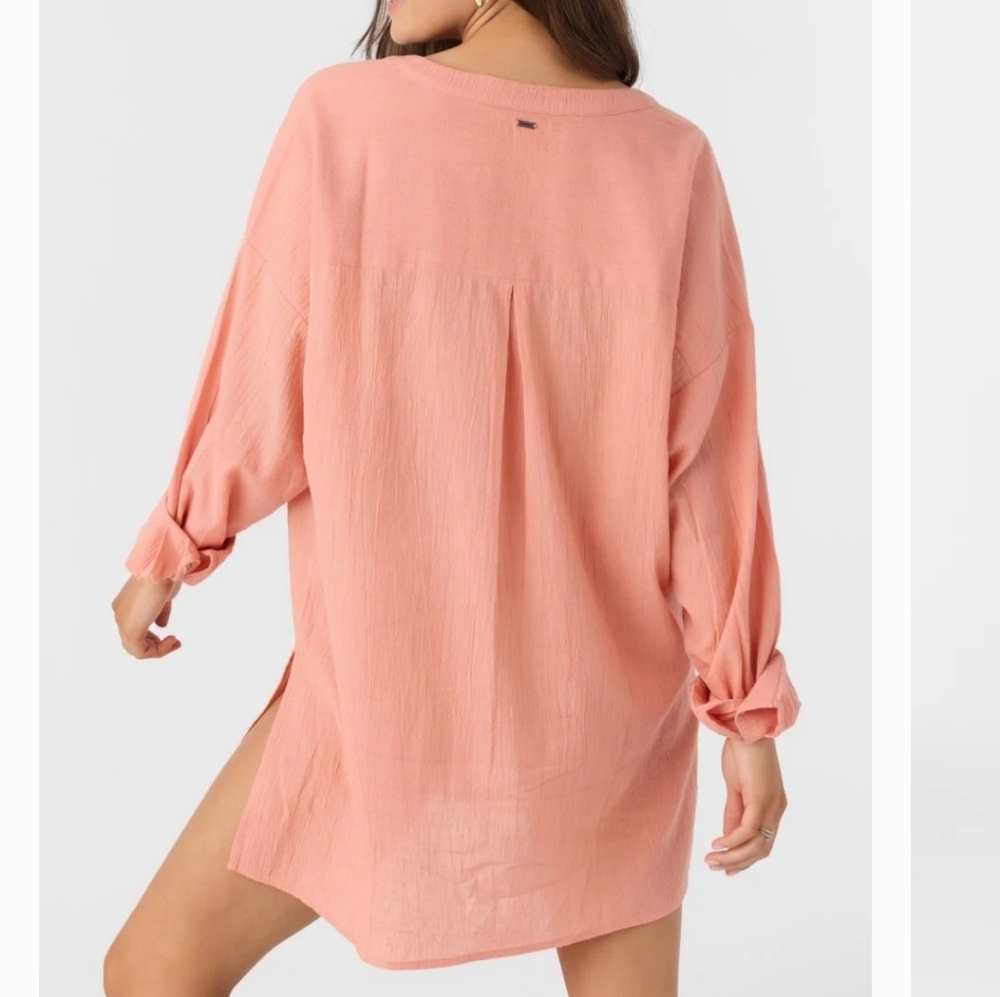 O'Neill Cotton Gauze Swim Cover Up Tunic Blouse Clay Orange Coral  Size Medium - Picture 3 of 14